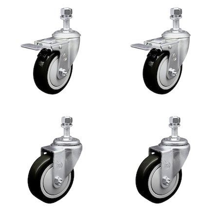 Service Caster 4 Inch Black Polyurethane Wheel Swivel 1/2 Inch Stem Caster Total Lock Brake, 2PK SCC-TSTTL20S414-PPUB-BLK-121315-2-S2